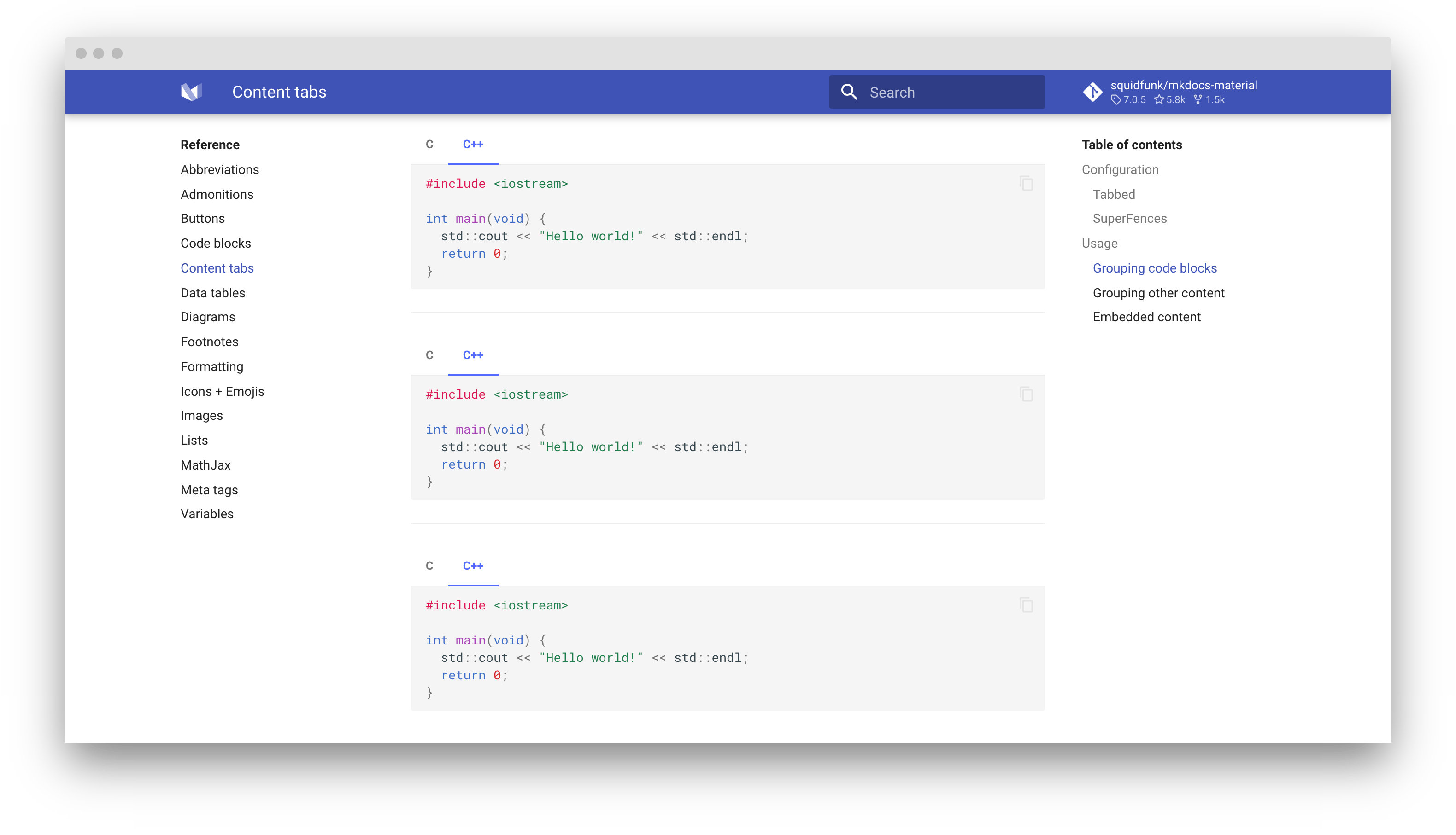 Linked content tabs enabled